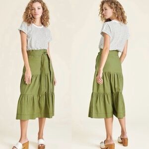 VERONICA BEARD Trail Midi Belted Shirt Dress Striped Olive Green M